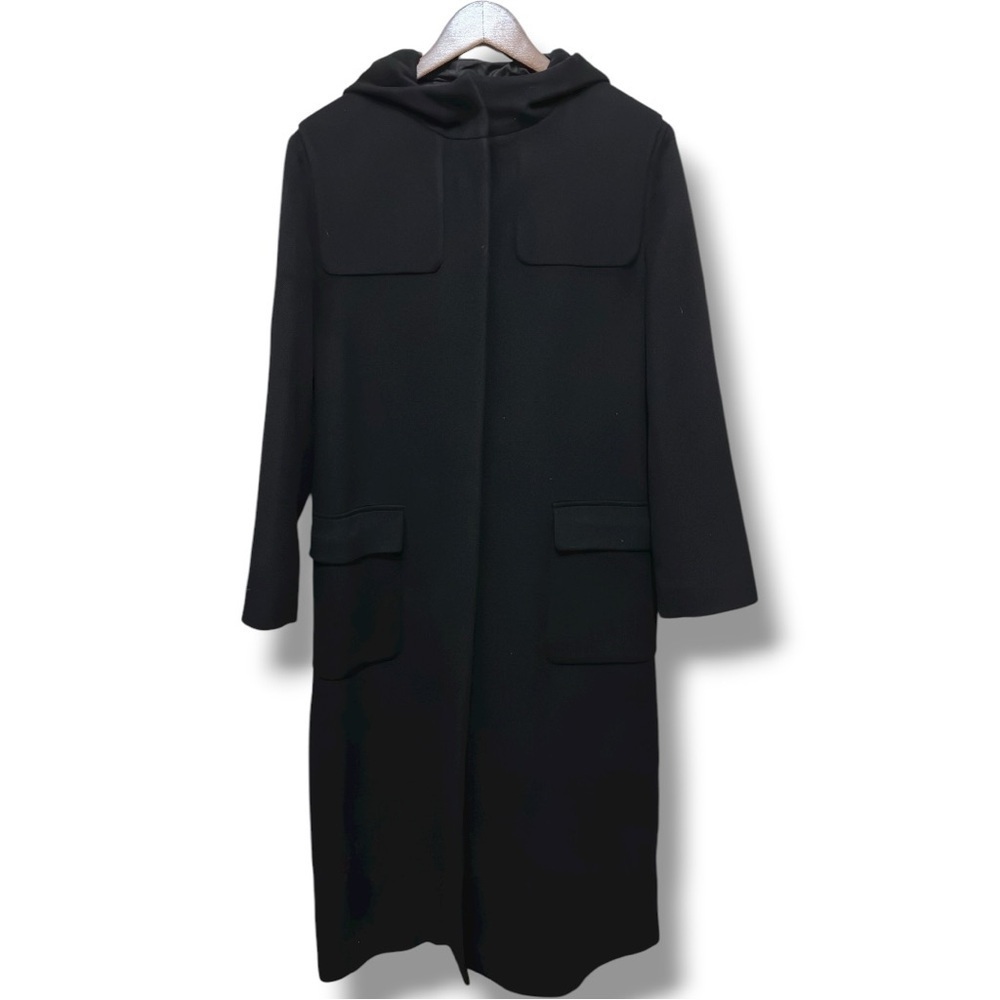 347 Burberry London | NWOT Italy $2900 Black Wool Cashmere Hooded Coat (Size 12) - Picture 3 of 13